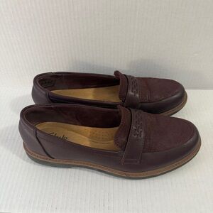 Clarks Collection Burgundy Academia Leather Moccasin Loafer Womens size 8